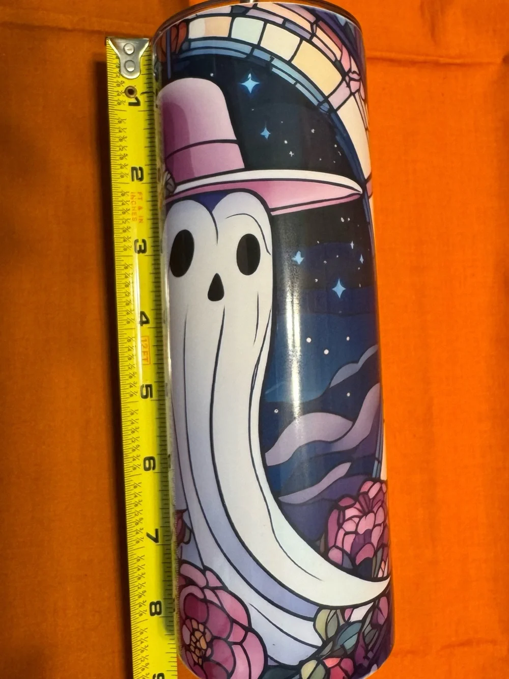 Ghostly Floral Travel Tumbler - Pink Hat & Night Sky